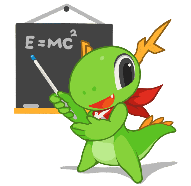 Konqi apuntando a una pizarra que pone E=MC²